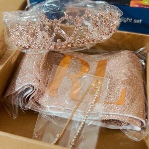 Rose Gold Tiara and Sash Set